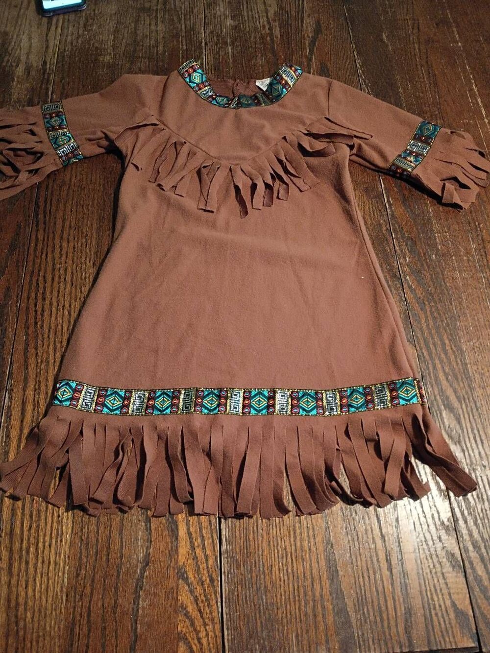 Medium Girls Native American Princess Costume Dress Brown Faux Suede Fringe